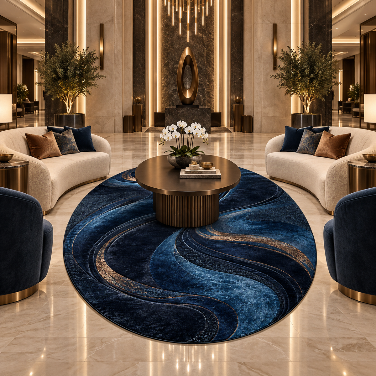 Midnight Koi Banana Silk Oval Rug