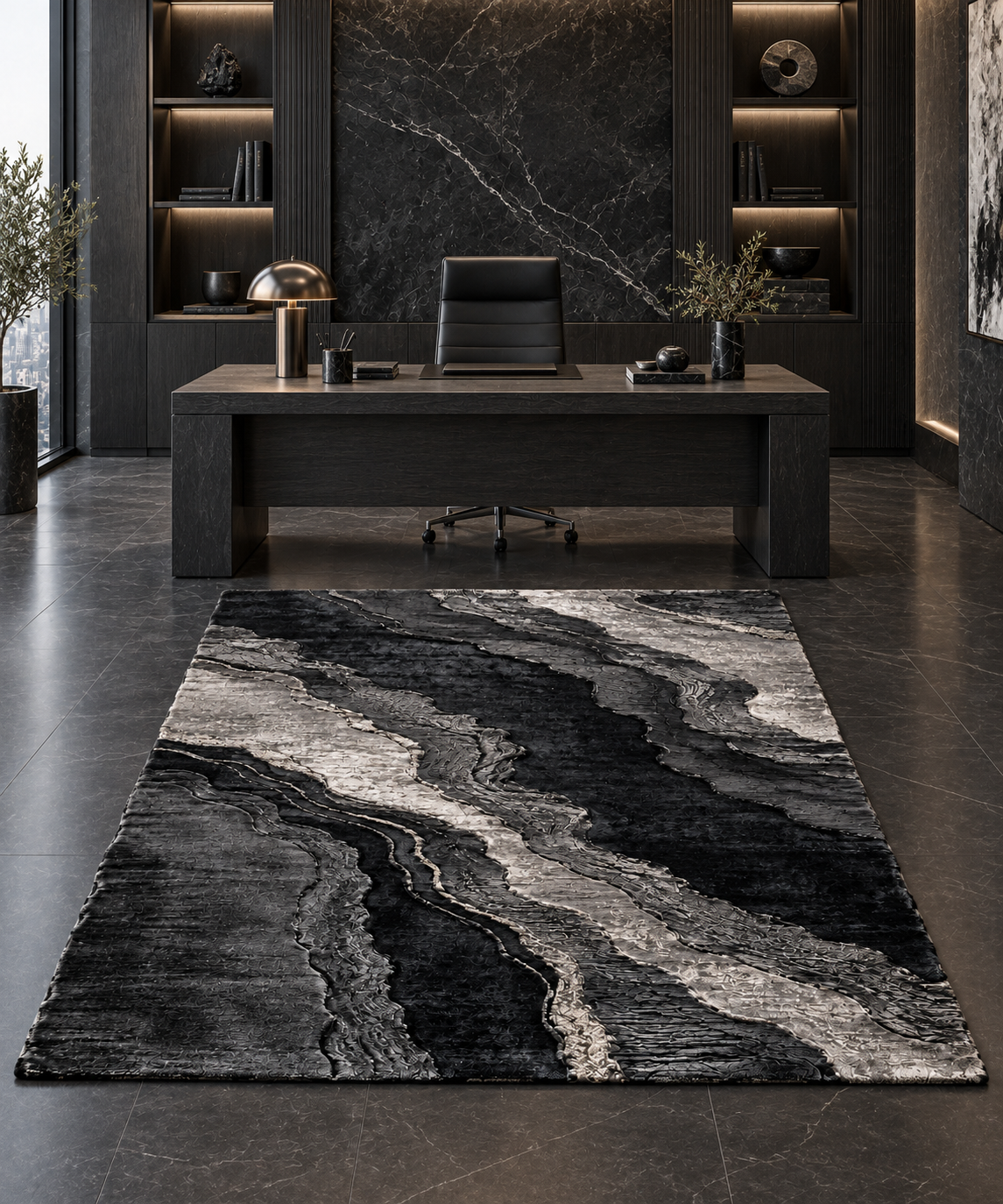 Obsidian Strata Natural Silk Area Rug