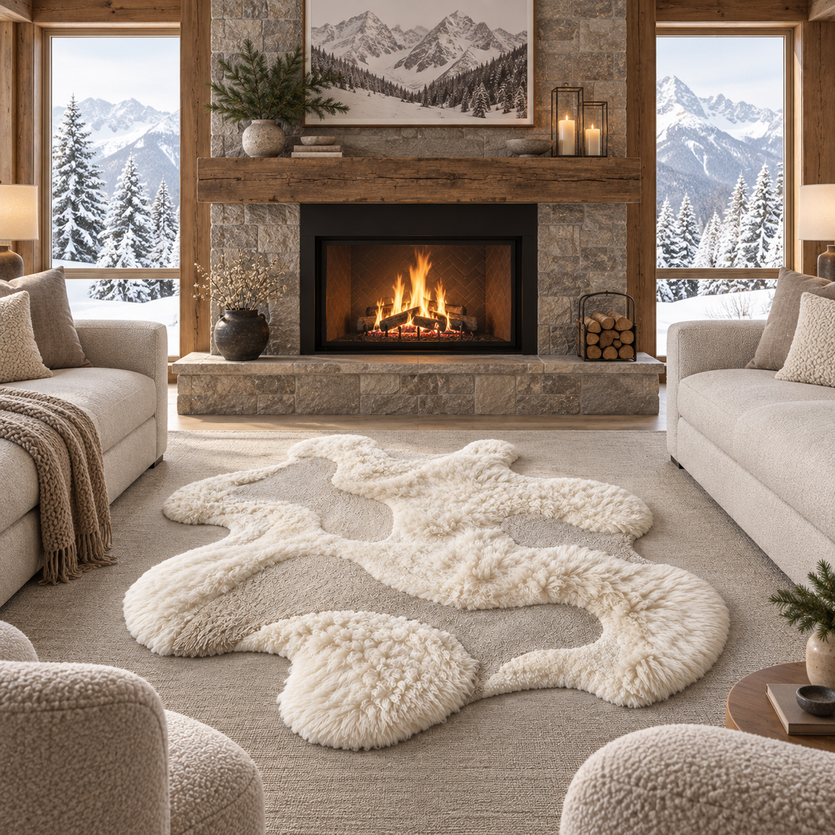 Ivory Tundra Sheepskin Freeform Rug