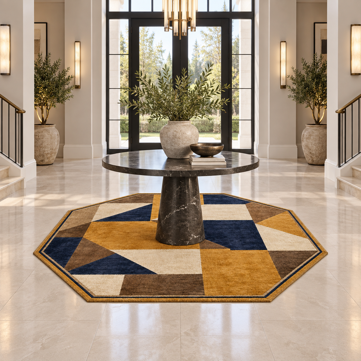 Saffron Mosaic Camel Hair Octagonal Rug