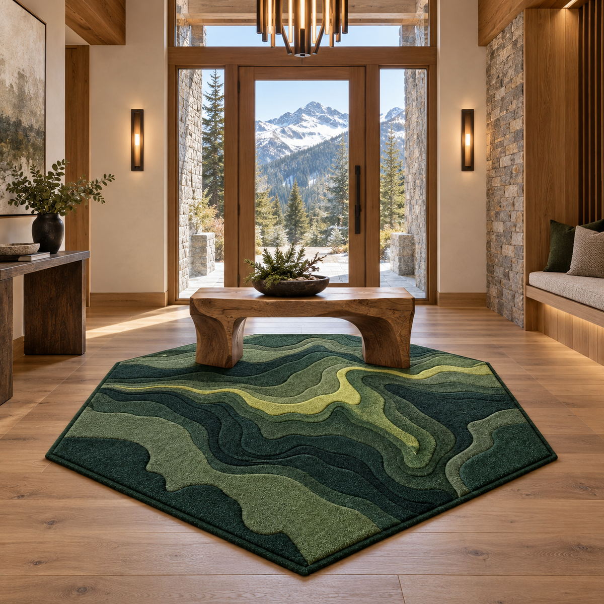 Alpine Shadow Felted Merino Hexagonal Rug