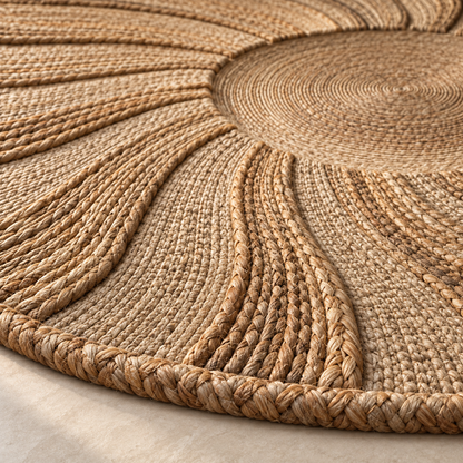 Tapis rond en jute filé à la main Desert Halo