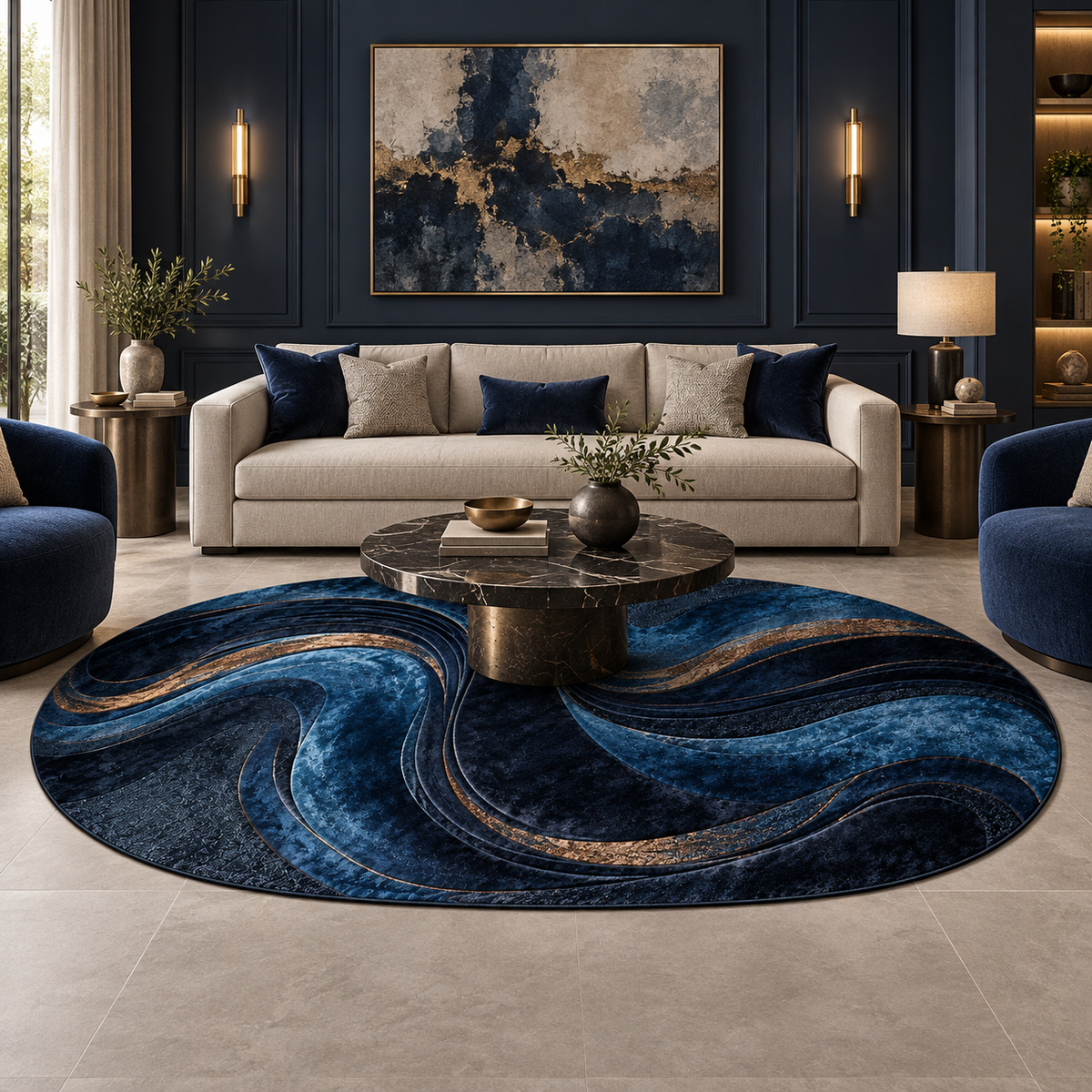 Midnight Koi Banana Silk Oval Rug