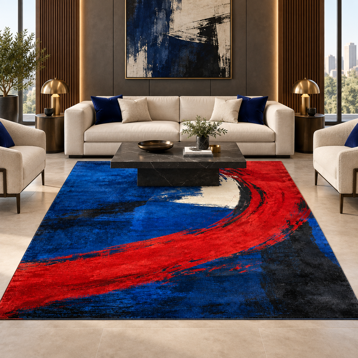 Cobalt Lacquer Recycled PET Silk Area Rug