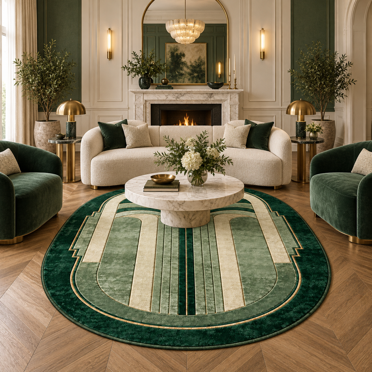 Verdant Palais Bamboo Silk Oval Rug