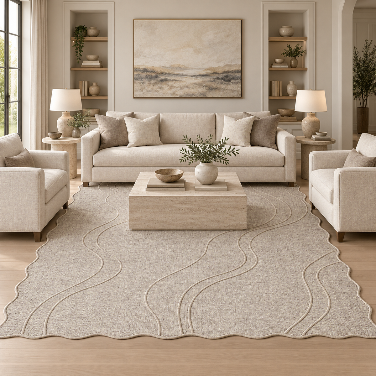 Pearl Current Linen Scalloped Area Rug