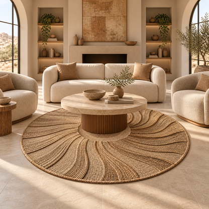 Tapis rond en jute filé à la main Desert Halo