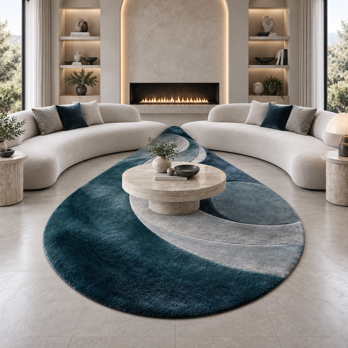Silver Nocturne Cashmere Teardrop Rug