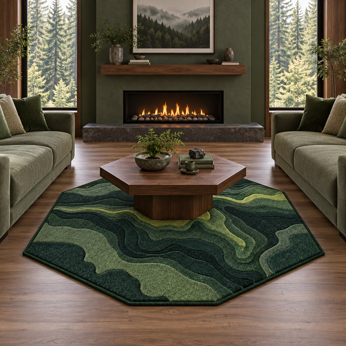 Alpine Shadow Felted Merino Hexagonal Rug