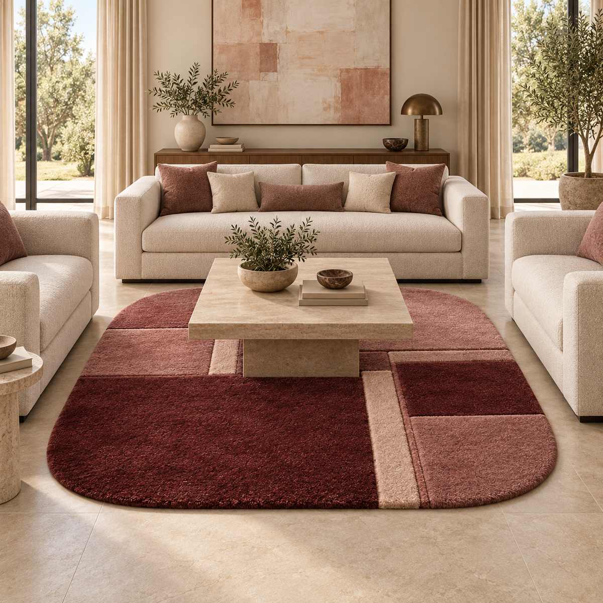 Rose Quartz Grid Alpaca Area Rug