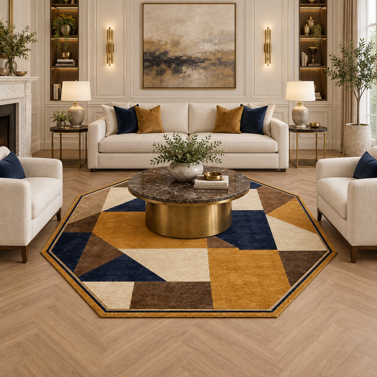Saffron Mosaic Camel Hair Octagonal Rug