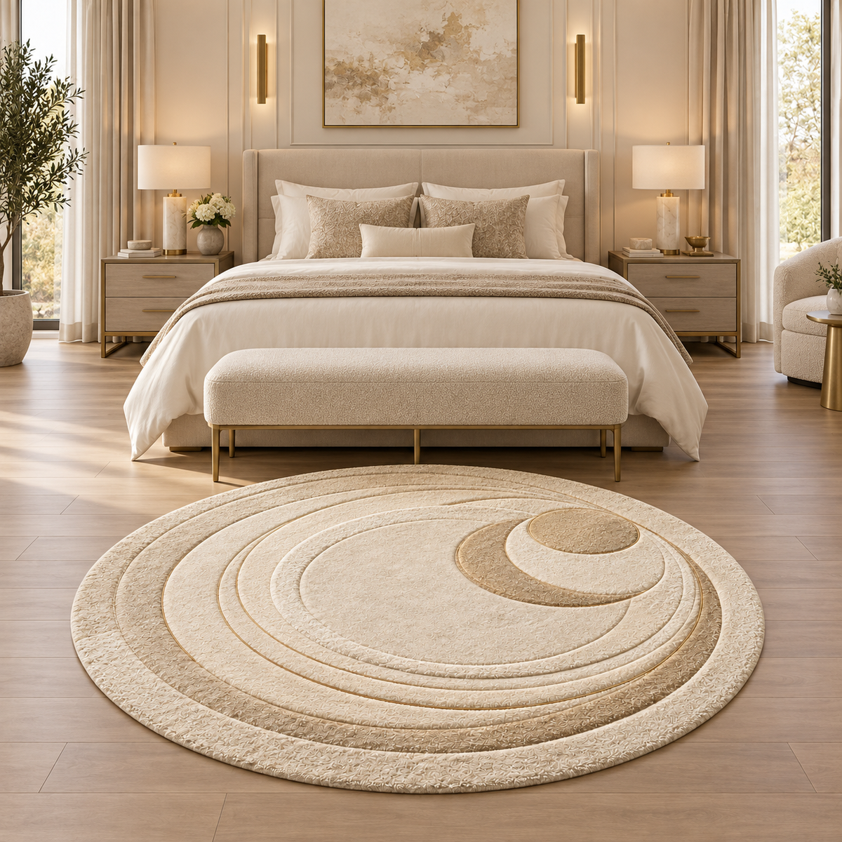 Aurelia Orbit Sculpted Round Area Rug