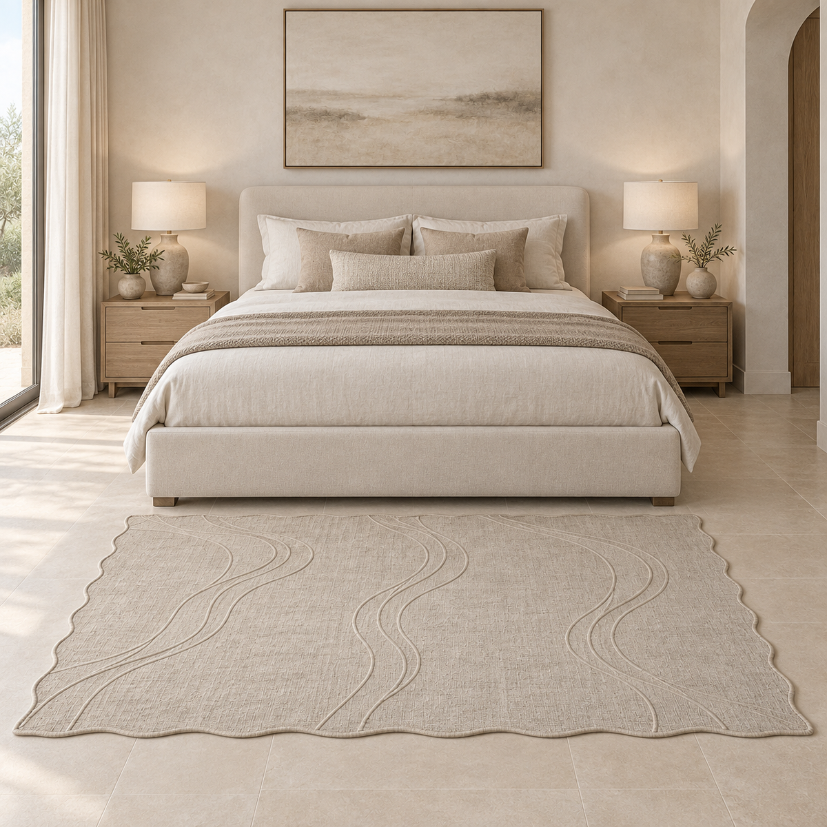 Pearl Current Linen Scalloped Area Rug