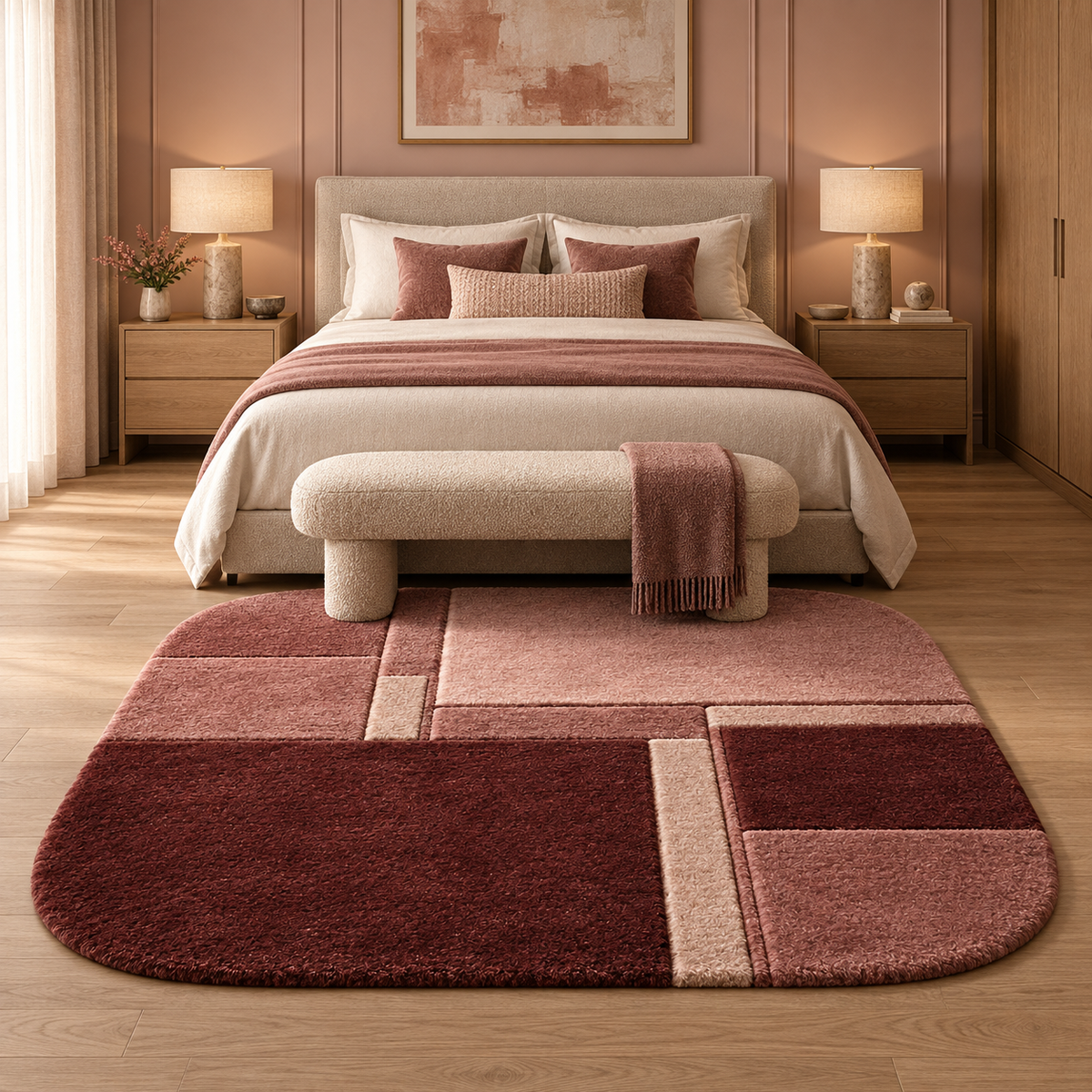 Rose Quartz Grid Alpaca Area Rug
