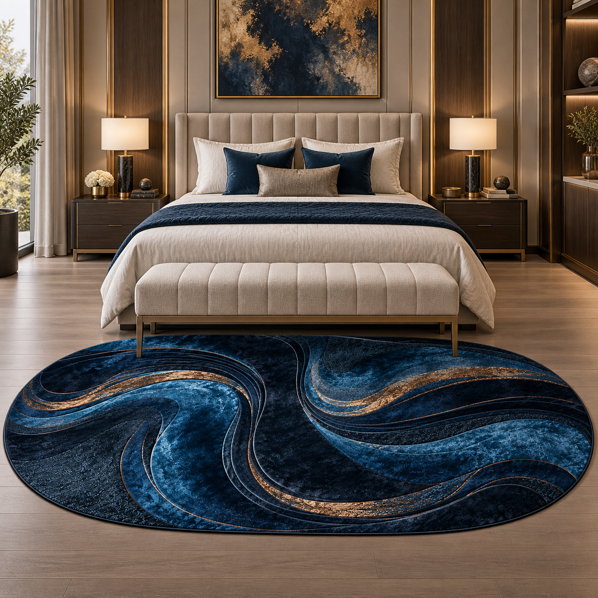 Midnight Koi Banana Silk Oval Rug