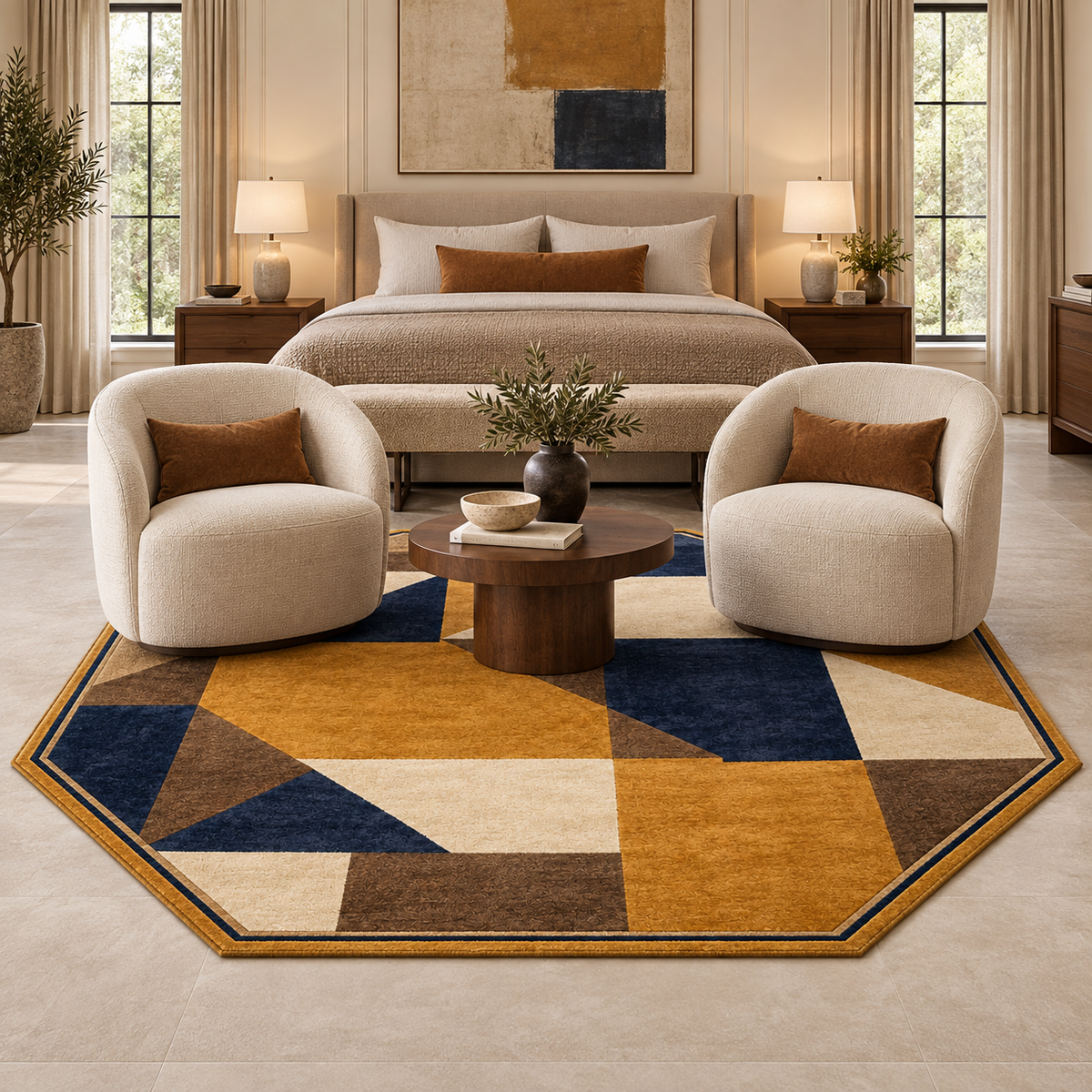 Saffron Mosaic Camel Hair Octagonal Rug
