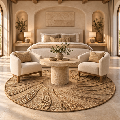 Tapis rond en jute filé à la main Desert Halo