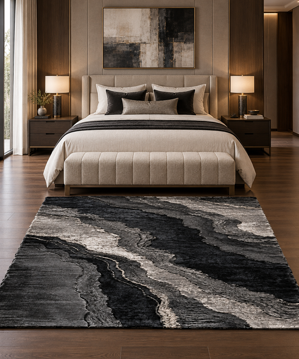 Obsidian Strata Natural Silk Area Rug