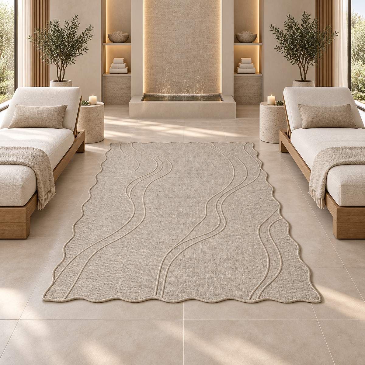 Pearl Current Linen Scalloped Area Rug